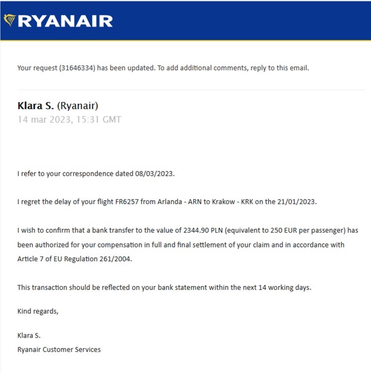 Odpowiedź Ryanair